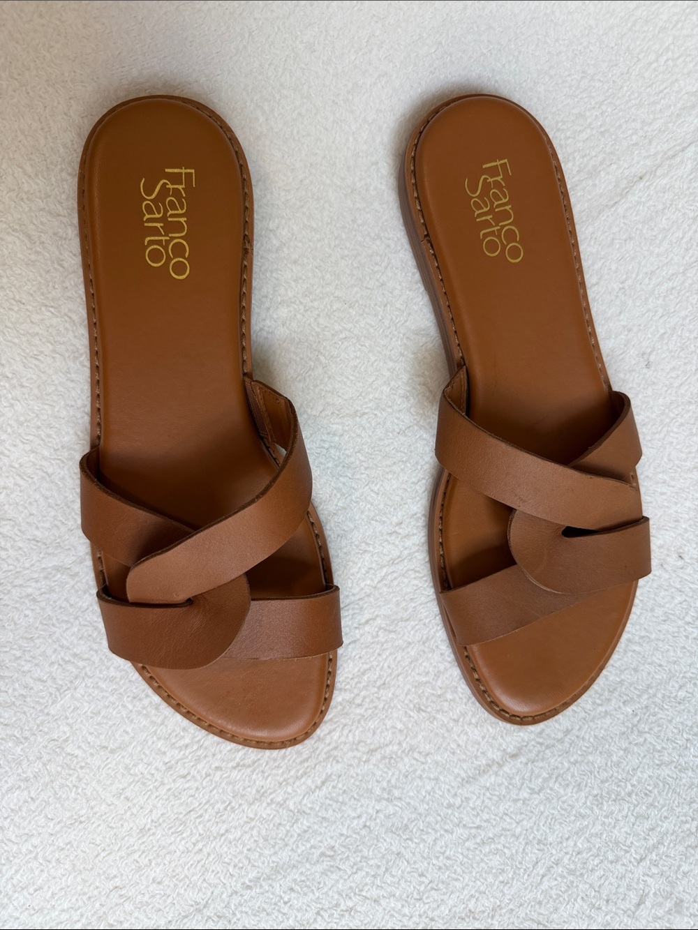 Franco Sarto Geras Womens 8 Cuoio Brown Leather Slide Sandals Woven Strappy